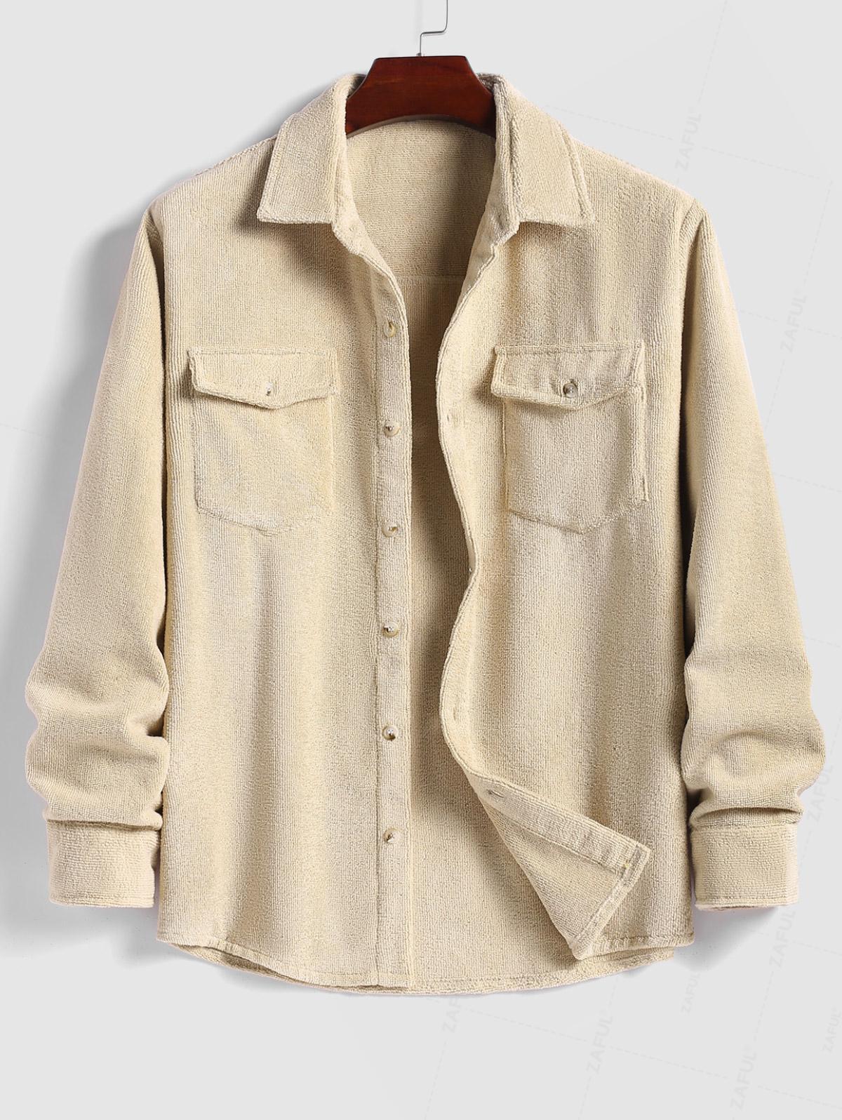 

Мужской однотонный утолщенный махровый шакет с клапанами на карманах, однобортный, с длинными рукавами XXL света кофе