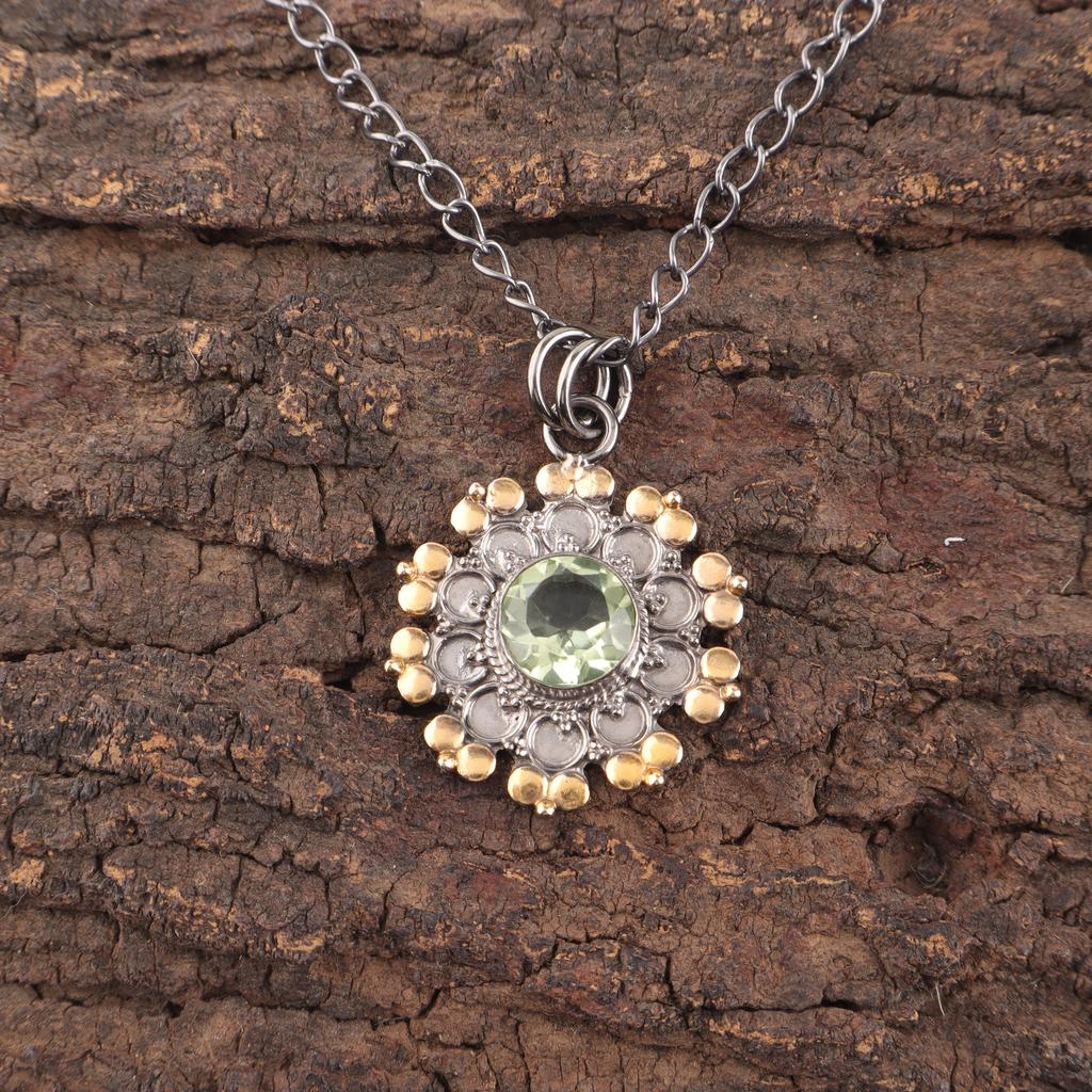 Wonderful Green Amethyst Gemstone Pendant, 925 Solid Sterling Silver Pendant, Handmade Antique Jewelry, Gift For Mother