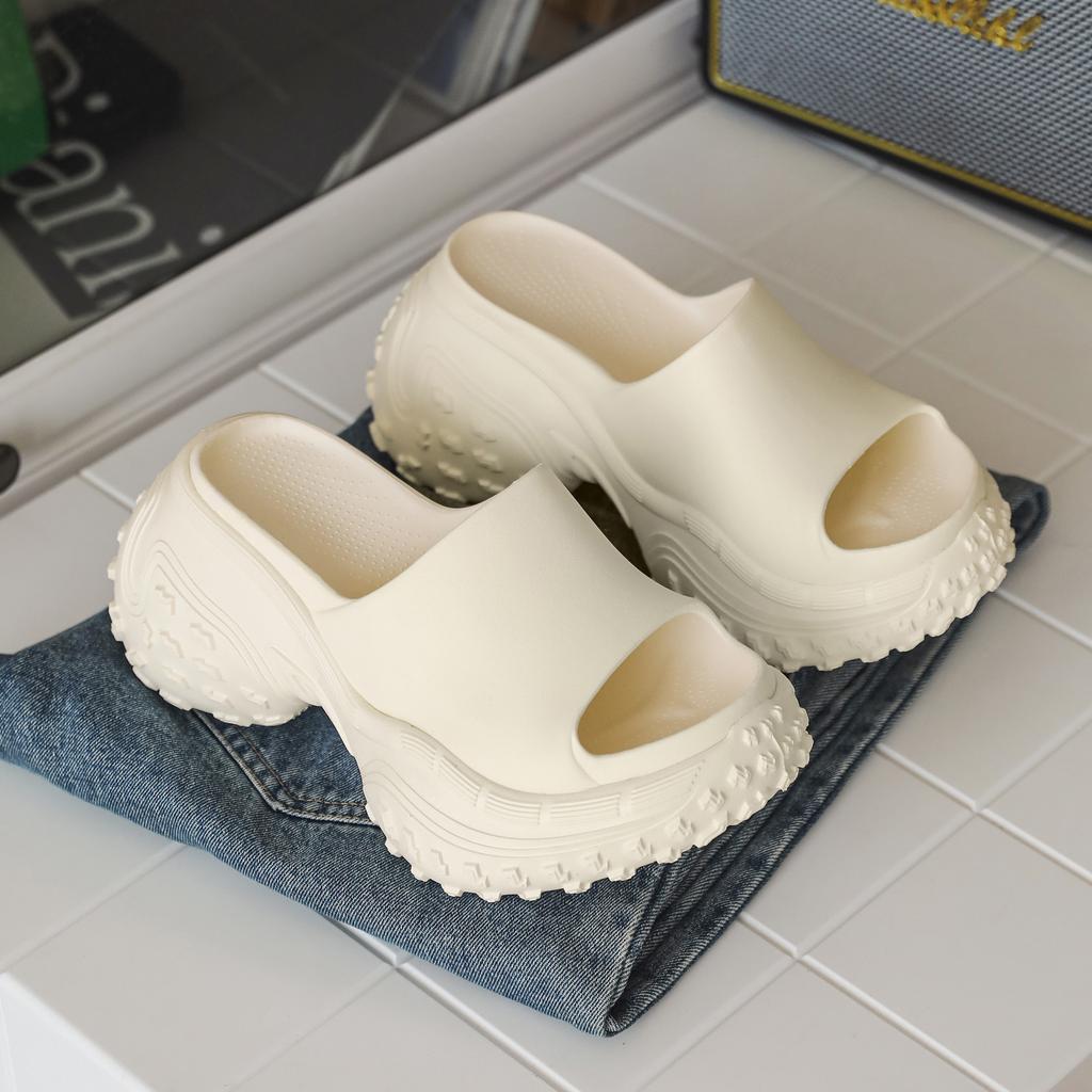 Fashion White Summer High Heel Slippers Thick Bottom Anti-Slip Slippers Open-Toe Comfortable Wear-Resistant EVA Suitable for Outdoor Use