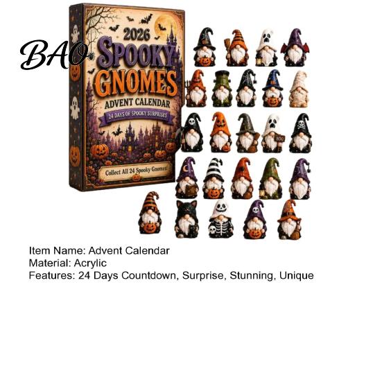 Magical Holiday Atmosphere Decor 2026 Gnome Halloween Advent Calendar, 24 Days Countdown Calendar with Acrylic Character Collection Mini Collectible