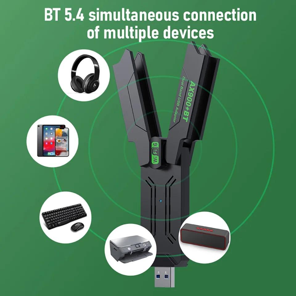 2 In 1 WiFi 6 Bluetooth 5.4 Adapter Dual Band 2.4G/5G USB WiFi Network Card 900Mbps Wireless Wlan Receiver for PC Laptop Driver Free