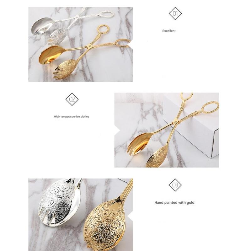 European Dessert Tongs Metal Engraving Pattern Salad Serving Clip Bread Clamp For Restaurants And Family Gatherings