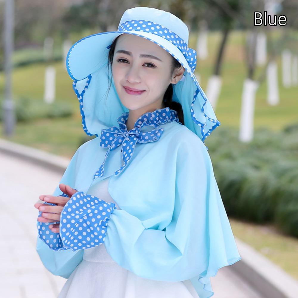 

Wide Brim Women s Sun Hat Neck Protection Long Sleeve Poncho Fashion Shawl jacket for Women синій
