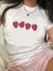 Cute Strawberry Print White T-Shirt Harajuku Short Sleeve Casual Women's T-shirt Clothing Street Tops Tees Aesthetic Clothes