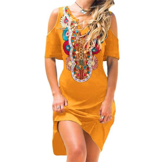 Tribal Dress Dress Bohemian Women Printed  V Neck Skirt for Dating