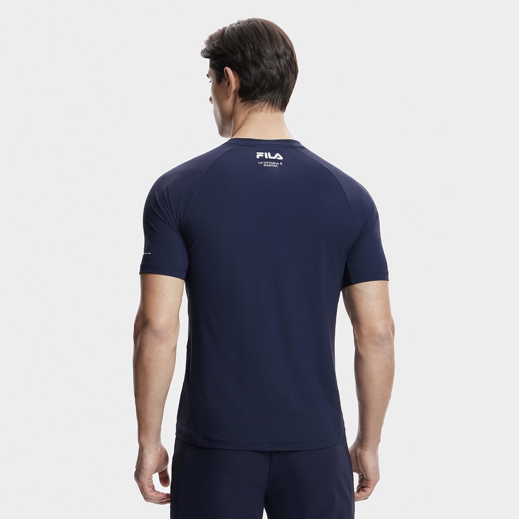 Fila Printed Letter Slim Fit Sports Knit Crew Neck Short Sleeve T-Shirt Men Tops Royal-Blue A11M421121FNV