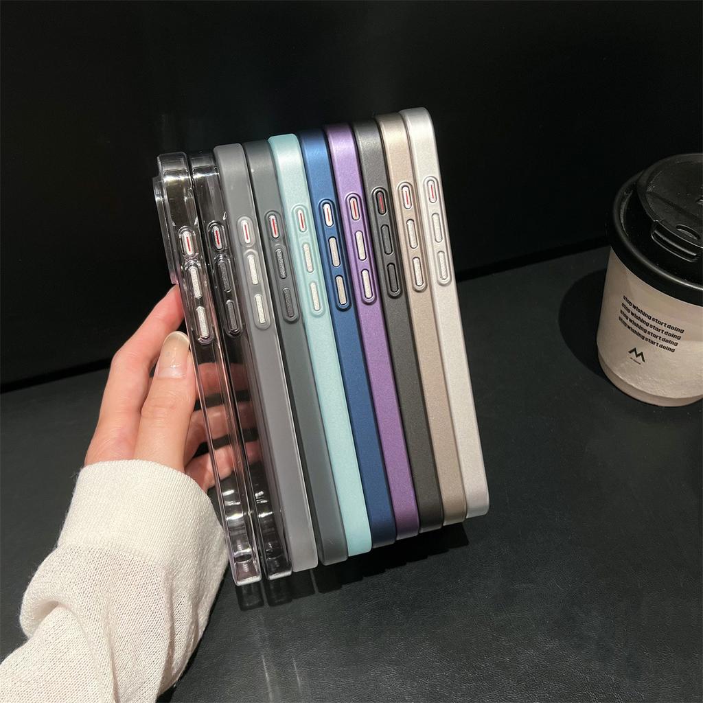 For Apple 16 Corrugated PC Does Not Turn Yellow for IPhone 15 Promax Mobile Phone Case 14 Simple Metal Buttons