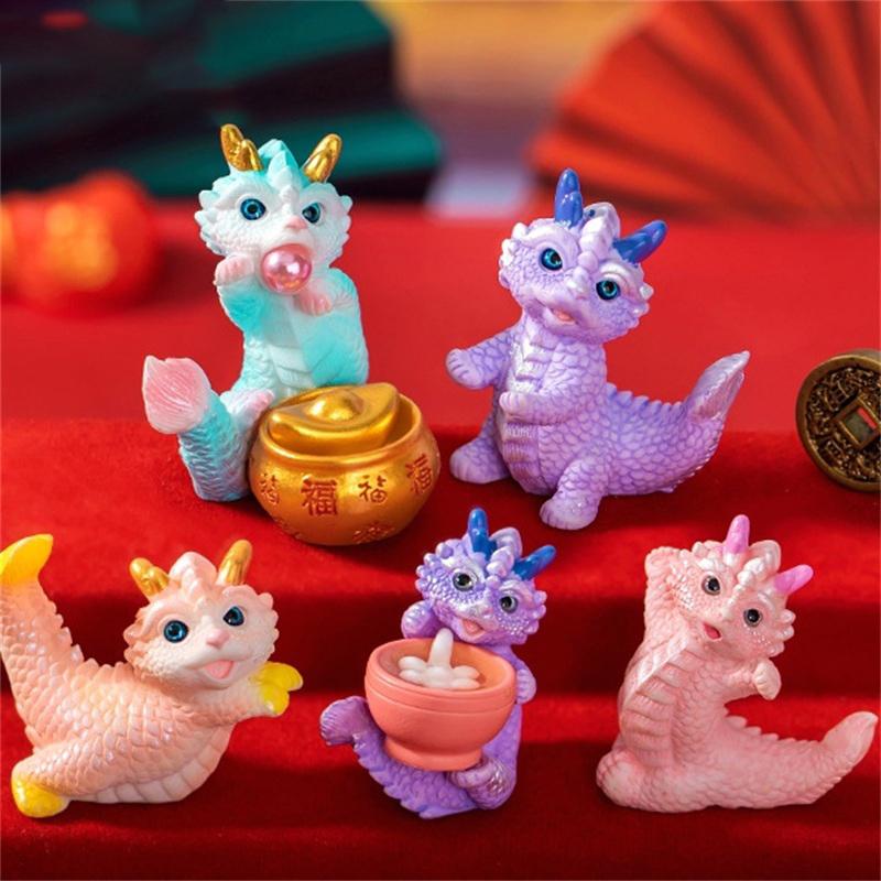 Cute Mini Dragon Figurine 2023 Year Of The Dragon Ornament Micro Landscape Decoration Dollhouse Miniature Toy