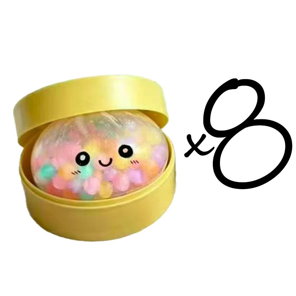 Hot Rainbow Dumpling Squishy with Bead Sensory Squeeze Toys for Stress Relief with Bamboo Steamer Funny Kawaii Toy Gifts