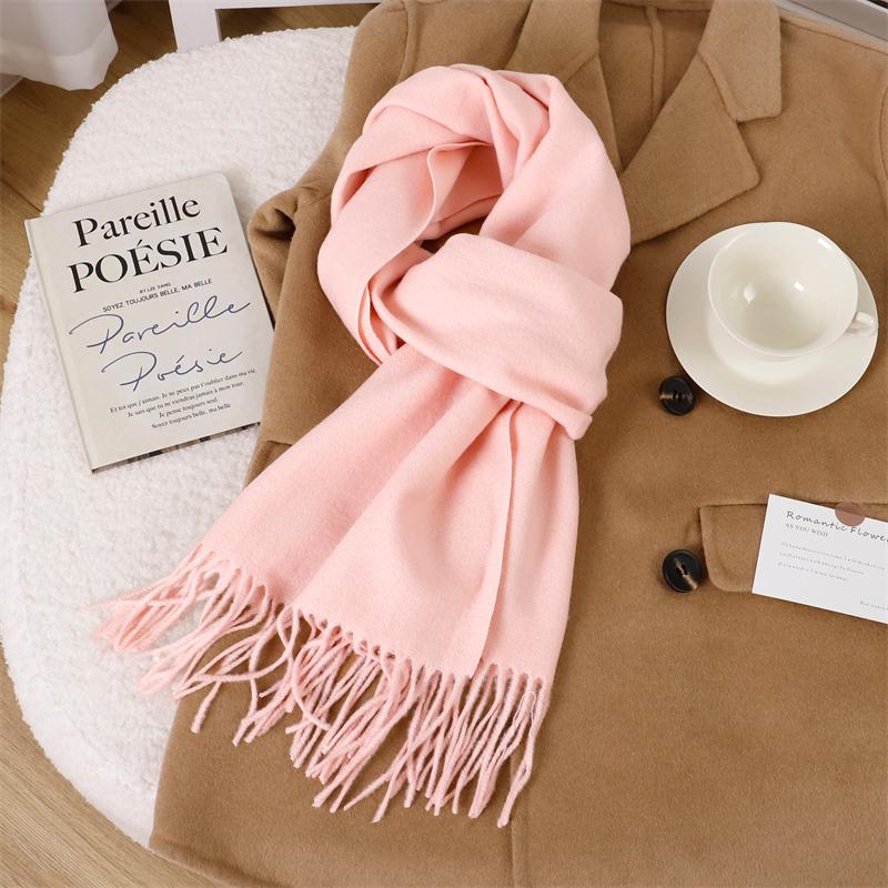 30*180cm Korea Styles Solid Color Cashmere Winter Warm Women Scarf Thicken Shawl Tassels Pashmina Hijab Wrap Windproof Foulard