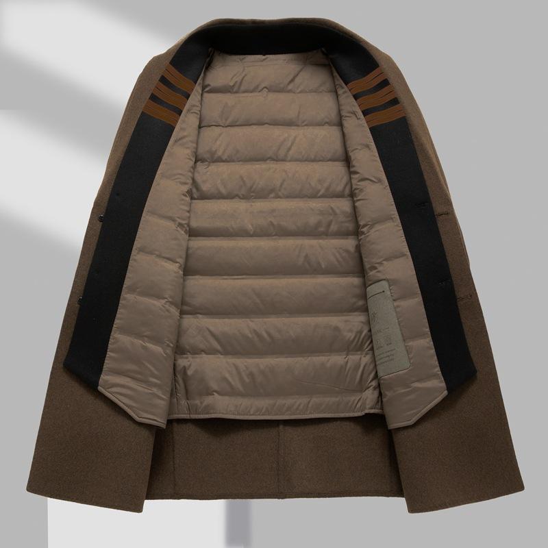 Wollmantel Herren Herbst und Winter Schal Weste Daunenfutter Business Casual Einreiher Beidseitiger Wollmantel