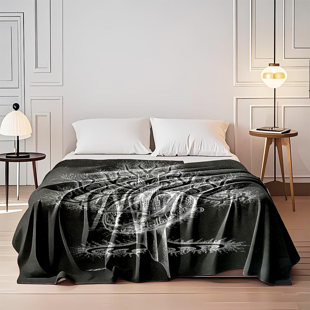 Mystical Sword Design with Runes On Dark Background Flannel Blanket for Bedroom, Living Room, Sofa, and Nap Sofas.