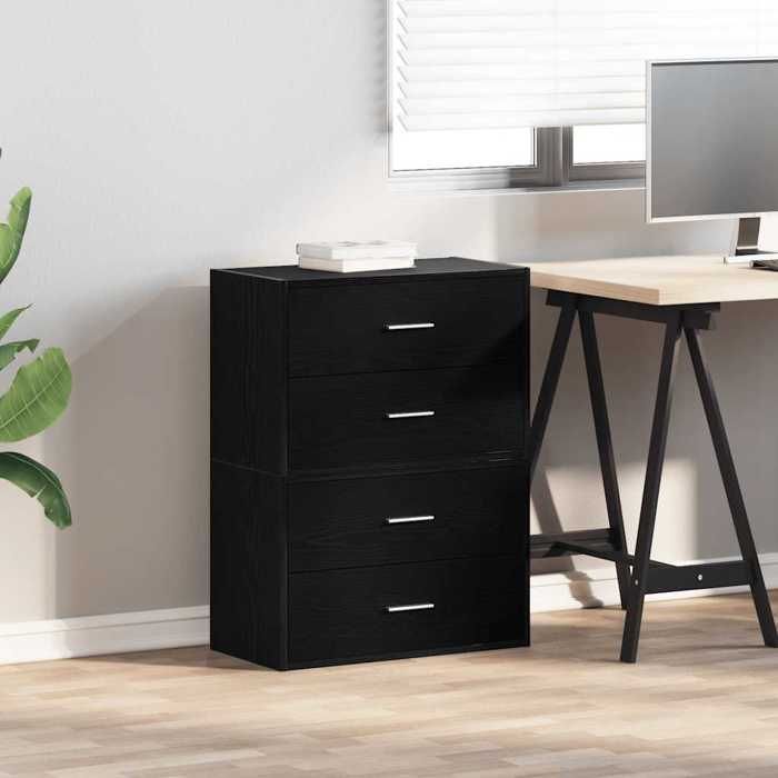 VidaXL Cabinets with 2 Drawers 2 Pcs Black Oak Engineered Wood, Storage Cabinet, Buffet, Sideboard Cabinet, Cabinet 858824