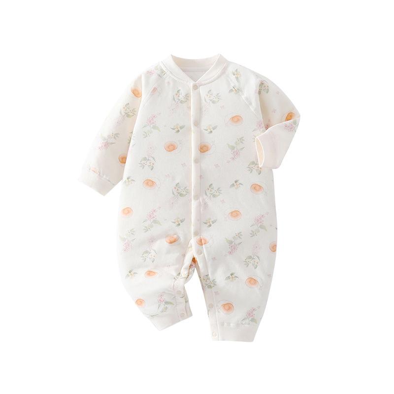 Thickened Double-Breasted Baby Romper: Warm Padded Cotton Suit for Autumn & Winter Crawling, Boneless Design.