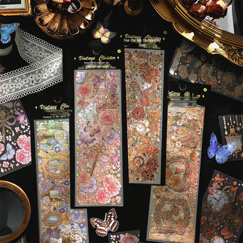 InFeel.Me PET Stickers: Wild Starry Seas Series with Hot Stamping Clock Chain Journal Decoration.