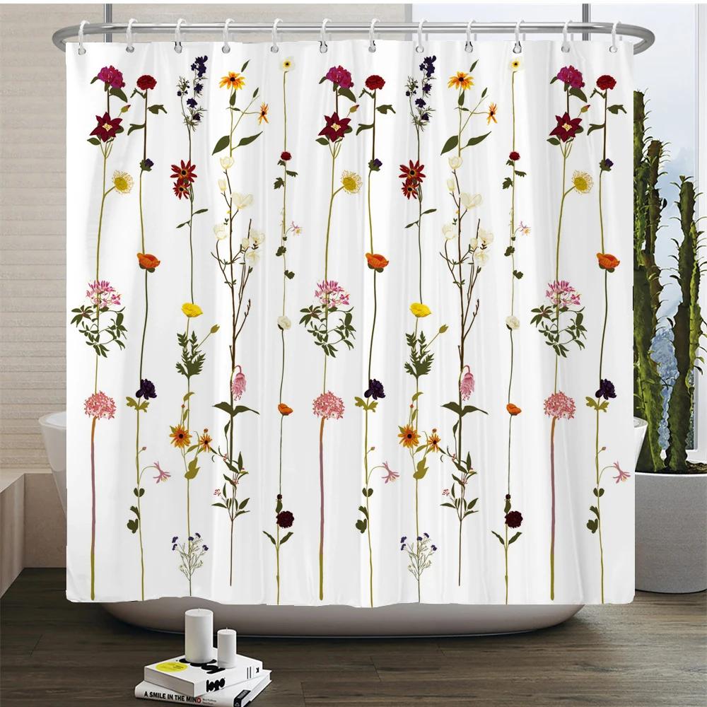 Elegant Flowers Shower Curtain 180x180cm Floral Printed Shower Curtain Polyester Bath Curtain Bathroom Decor Washable With Hooks