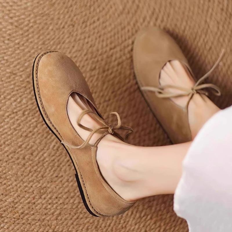 

Модные женские туфли на плоской подошве 2025 Новые Удобные туфли Мэри Джейн с круглым носком Женские лоферы-балетки на шнуровке большого размера для женщин 40 хаки