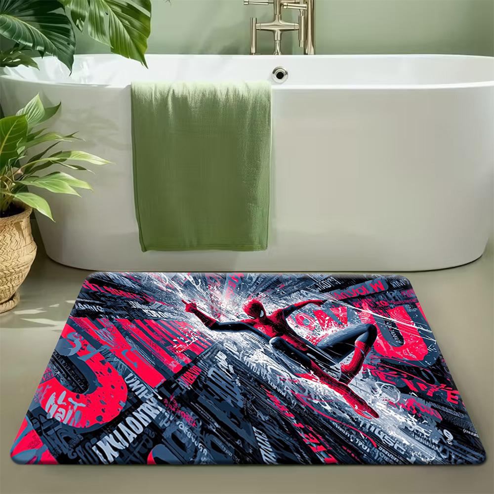 1pc MARVEL Spiderman Shoots Web Bath Mat & Rug Suitable for Bathroom, Kitchen, Bedroom Entrance - Large Non-Slip Flannel with
