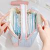 Cream Pencil Bag Pen Case Hitting Color Blocked Staged Type Transparent Front Pocket Storage Pouch for Stationery