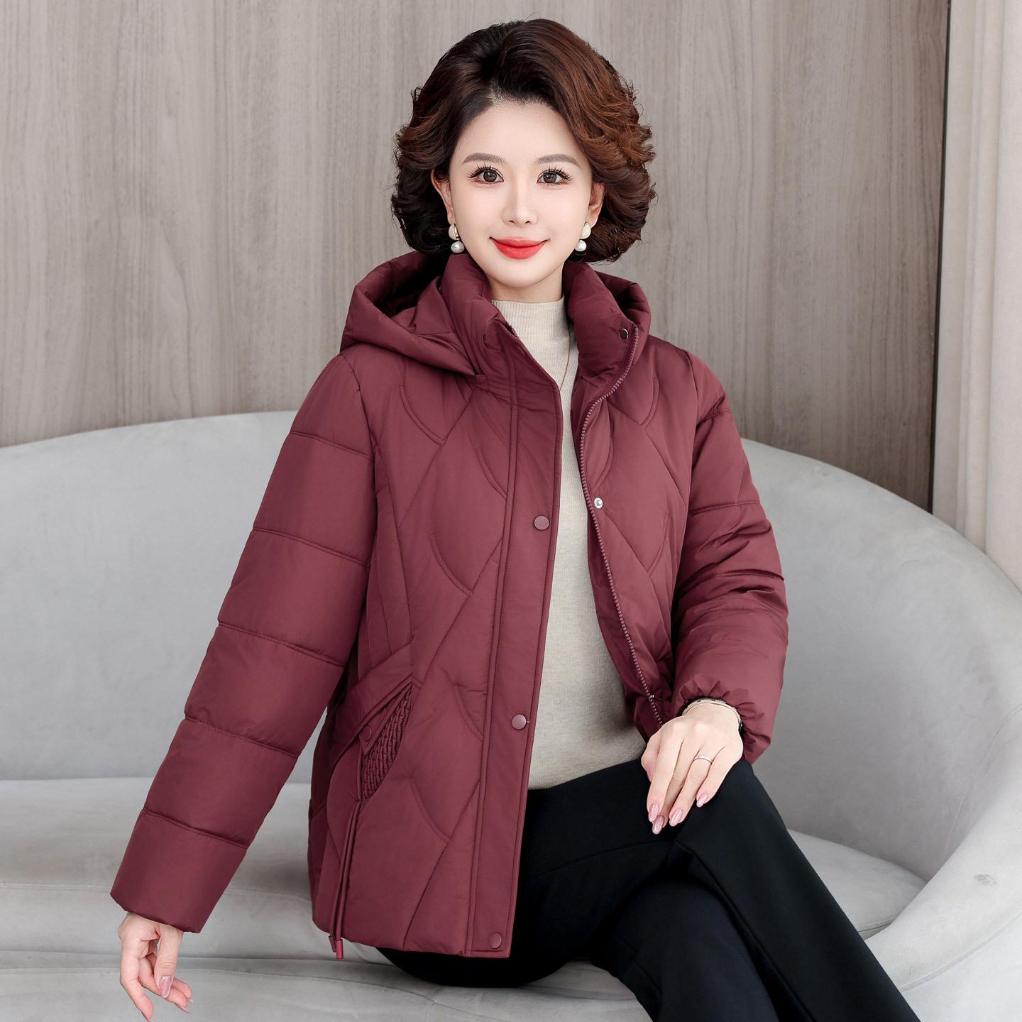 

VEZFAA Женская Мода Повседневные Осенне-Зимние Однотонные Куртки и Пальто с Принтом, Пуховики XXXXXL бордовый