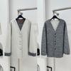 V-neck gray and white double-sided wool coat on both sides, short loose niche design women's color matching coat