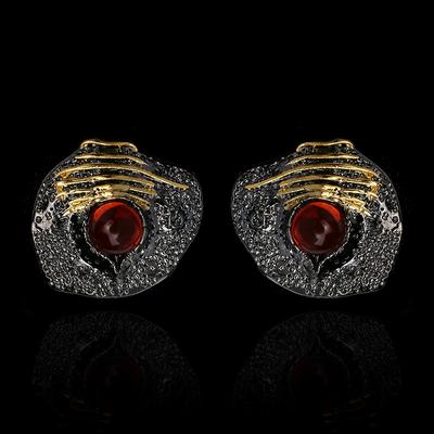 Creative Earring for Women Unique Irregular Black Gold Earring Inlaid Red Gemstone Earring Italian Jewelry Earring Women Jewelry AVE