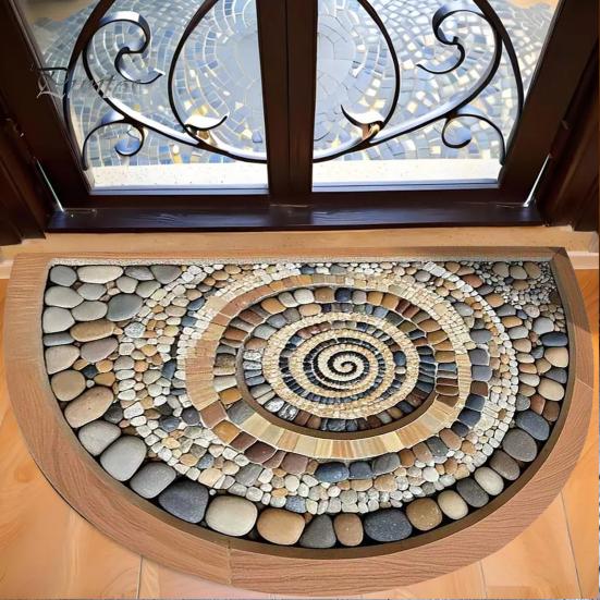 Optical Illusion Carpet Floor Mat Non-Slip Stable Design Fade-Resistant Absorbent 3D Artistic Rug Semicircle Living Room Bedroom Entryway Decorative