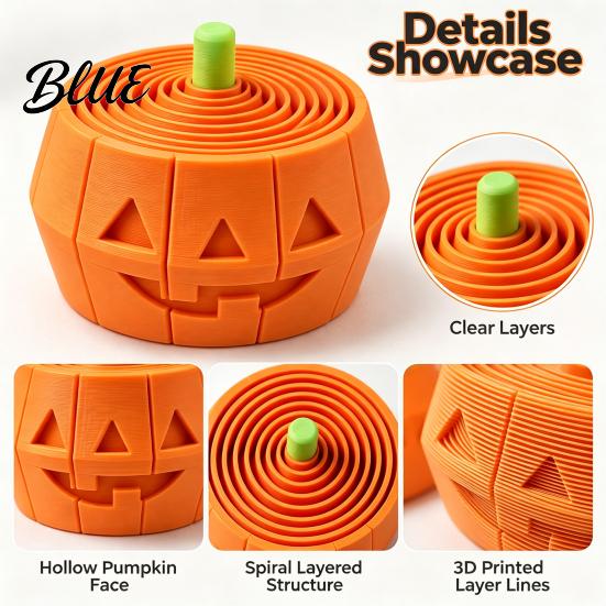 Small Pumpkin Collectible Halloween Stress Toy Retractable Spiral Fidget Sensory Toy for Plastic Ornament Kids Adults 3D Printed Desktop Decoration,