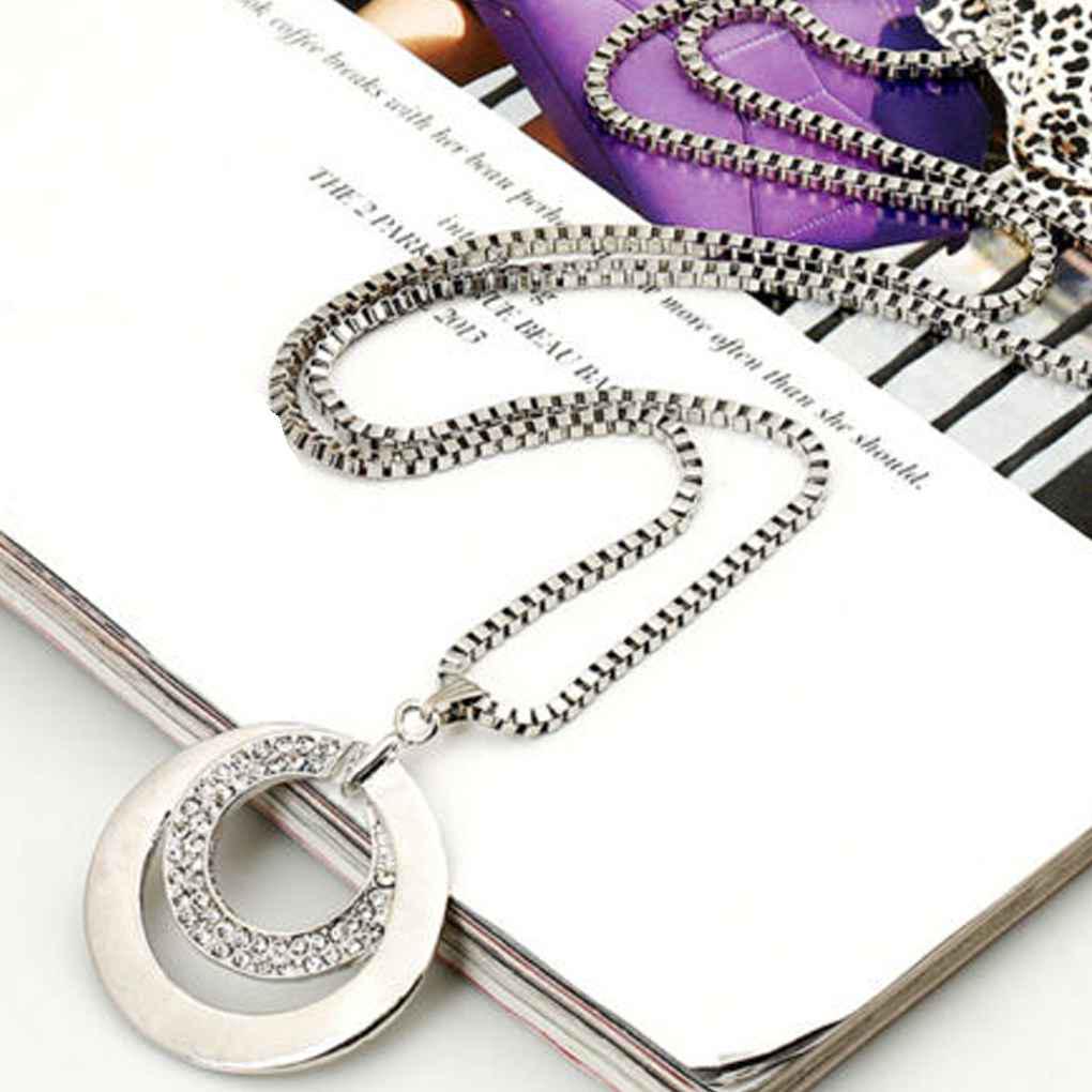 Women Ladies Fashion Crystal Rhinestone Silver Plated Long Chain Pendant Necklace