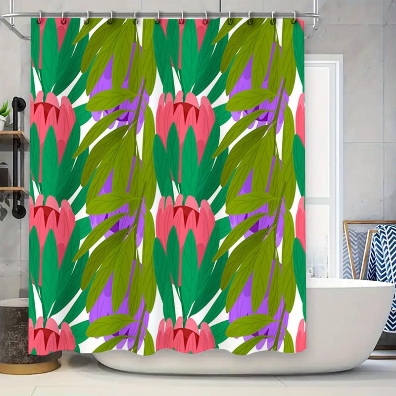 

Floral Pattern Shower Curtain Pink Green Purple Red Leaves Plants Bath Decor Fabric Waterproof Bathroom Decoration For Home Livi W60H190(CM)-1 Pcs