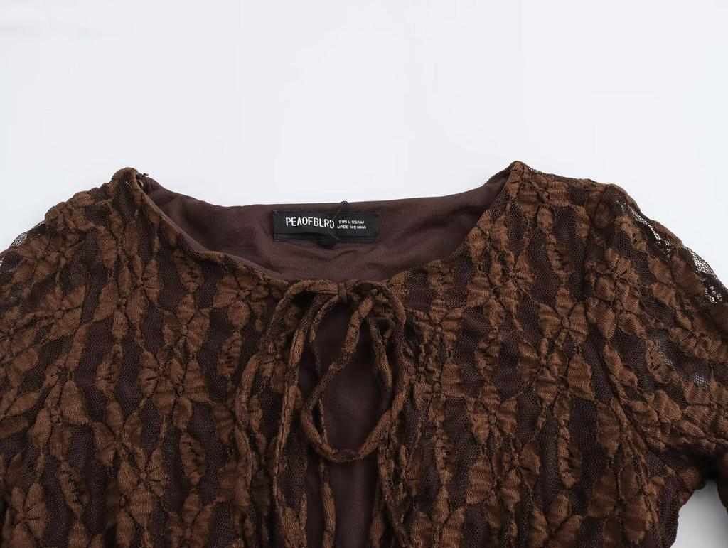 2024 Autumn Women's European & American Style Lace Long Sleeve Maxi Dress