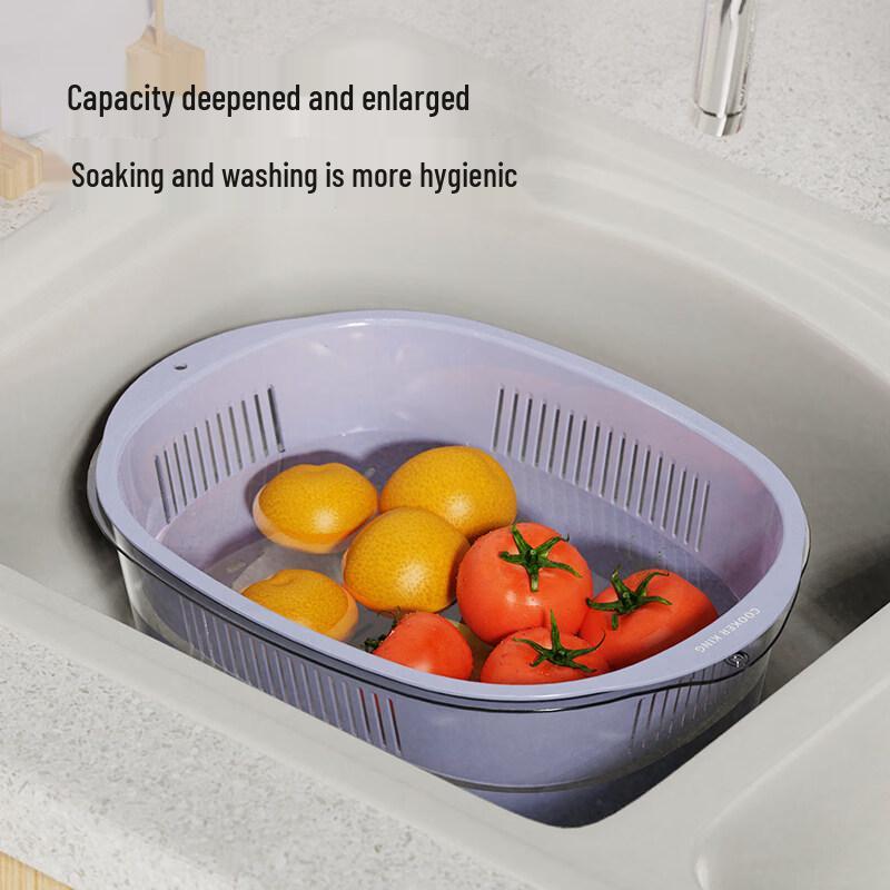 Dual-Layer Plastic Fruit & Vegetable Washing Basket
