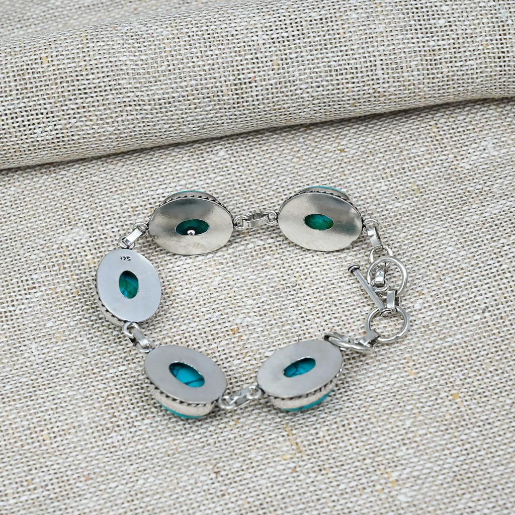 Santa Rosa Turquoise Gemstone 925 Sterling Silver Handmade Bracelet Jewelry Beauteous Gift For Her