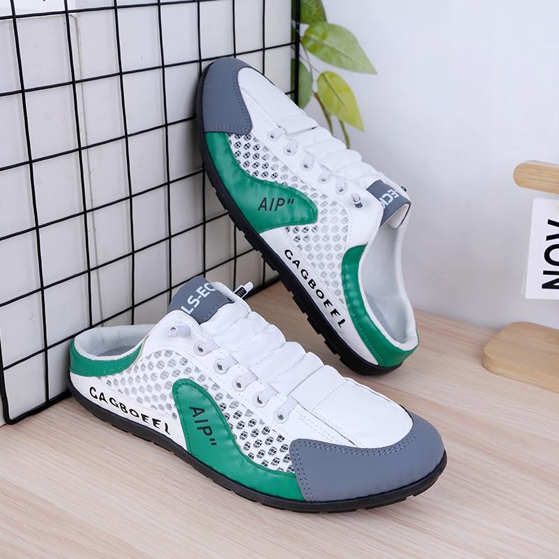 Men's Large Size Summer Breathable Mesh Casual Shoes: Closed Toe Half Slippers & Driving Sandals