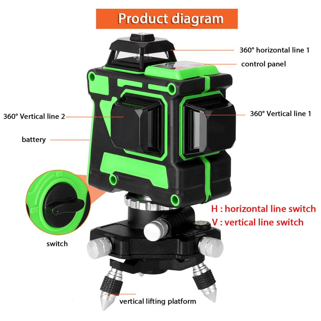 Multifunctional 3D 12 Lines Laser Level Tool Vertical Horizontal Lines with Selfleveling Function