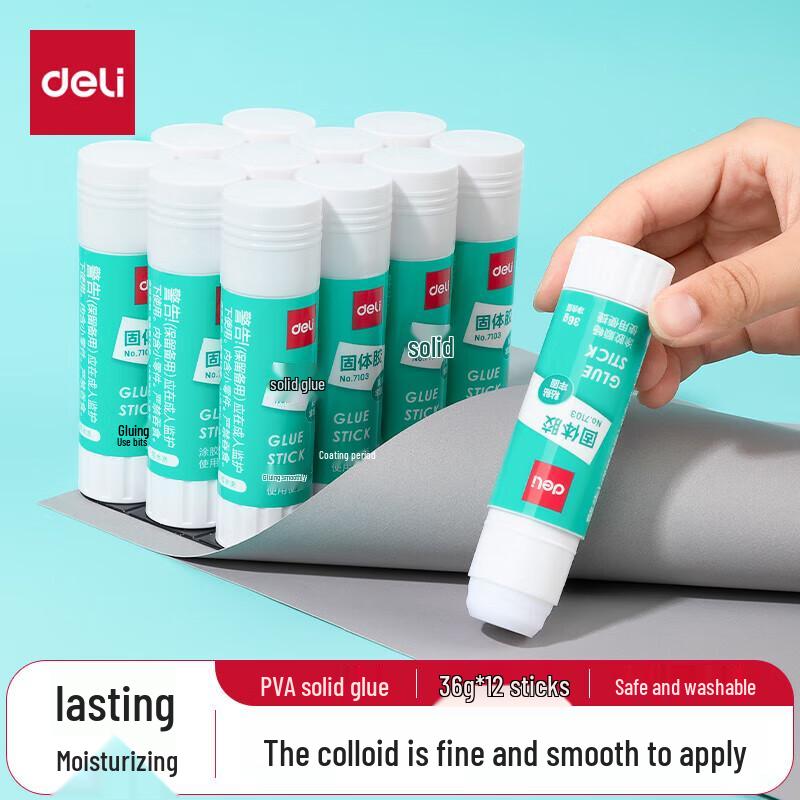 Deli 36g Washable PVA Solid Glue Sticks (12-Pack)