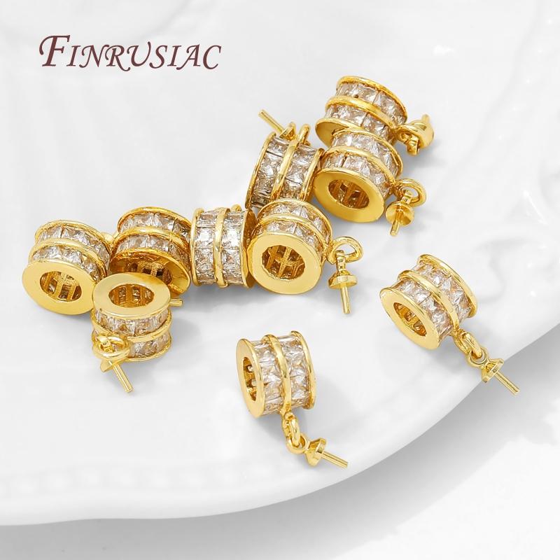 18K Gold Plated Brass Zircon Charms with Pearl Mounting Accessories,Pendants For Necklaces,DIY Jewelry Making Supplies