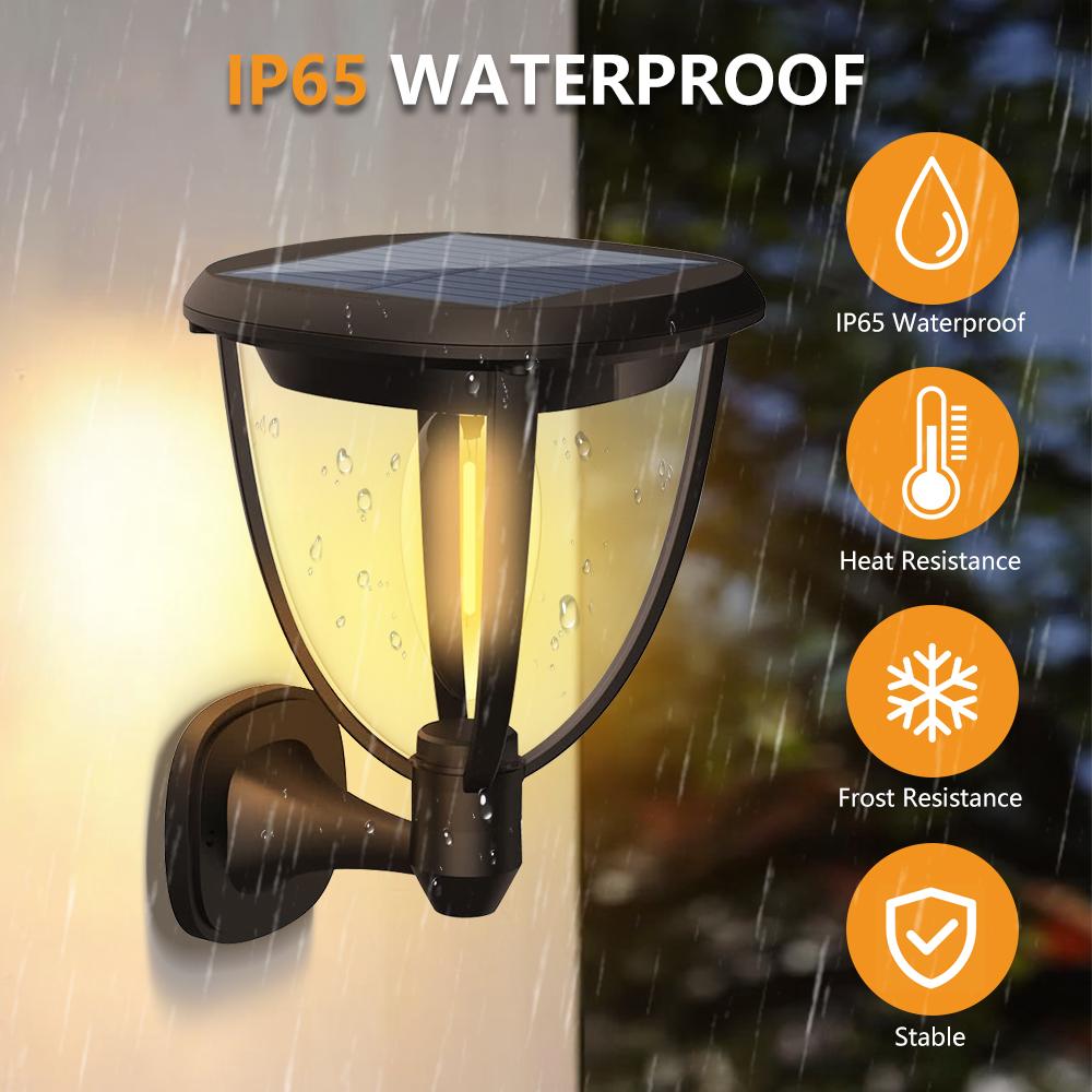 2 PCS Solar Bulb Wall Light Outdoor Waterproof Wall & Ground 2 Modes Mount Front Porch Patio Fence Yard Garage