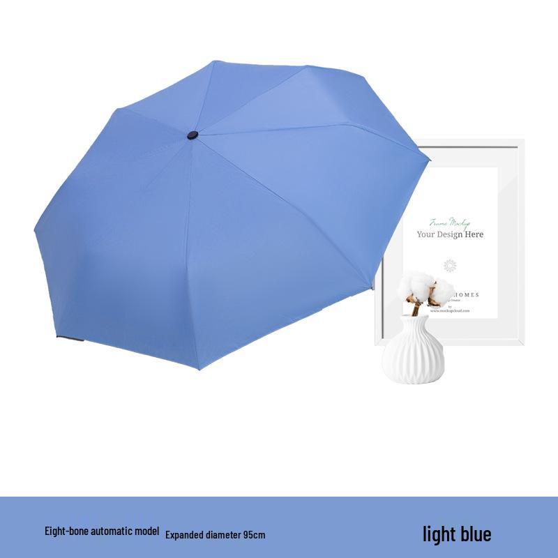 8-Rib Automatic Three-Fold Umbrella with Logo, Thickened Black Glue for Sun and Rain