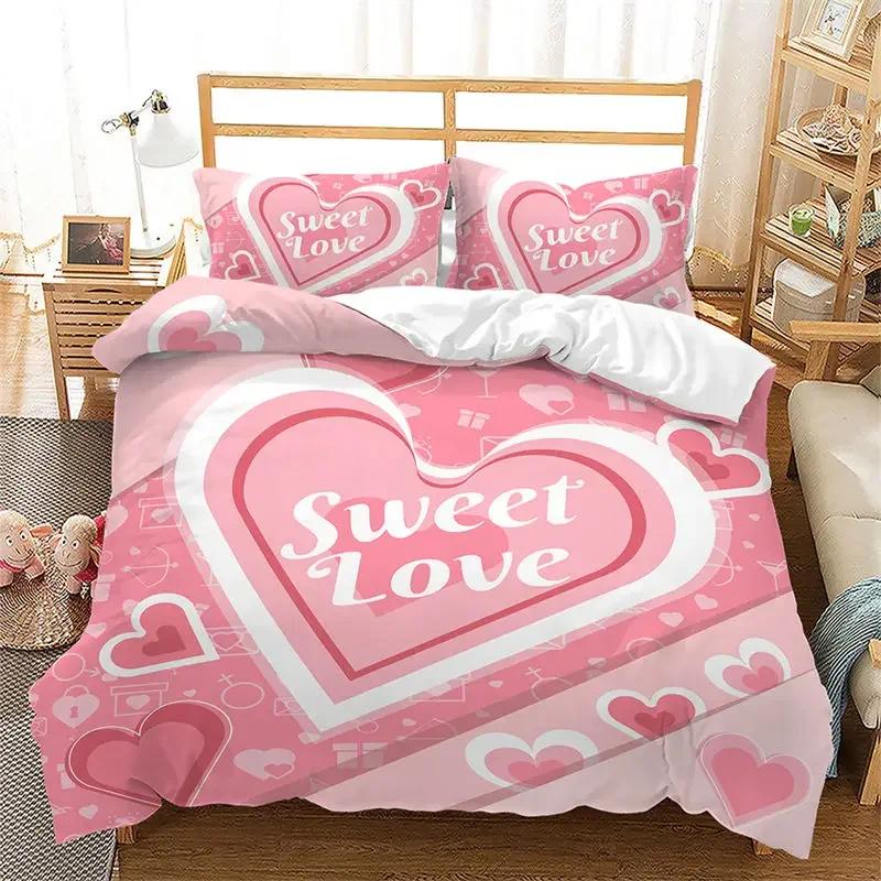 Love Heart Soft Duvet Cover Pink Romantic Beding Set Microfiber Warm Comforter Cover For Young Girls Ten Couple Valentine's Day Weding Decor