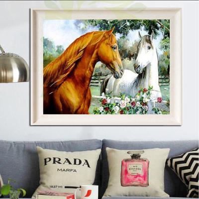 Cross Stitch DIY Diamond Embroidery White and Brown Horses Full Round Diamond Painting Home Decor