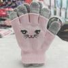 Girls' Double-Layer Knitted Cartoon Gloves - Cute & Warm, Ideal for Primary School Students In Autumn/Winter