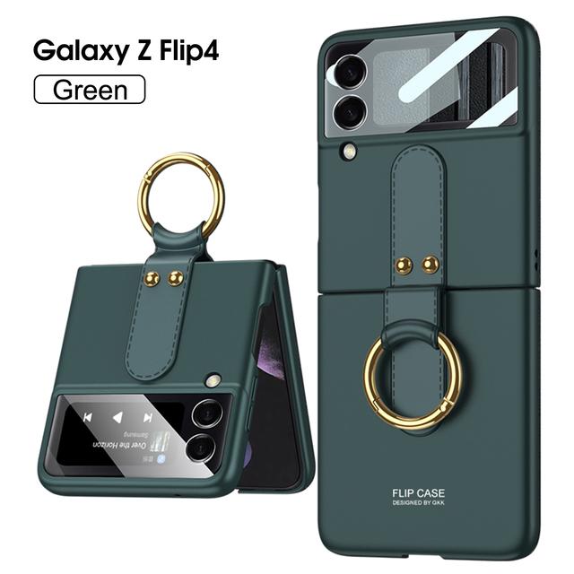 Pre Samsung Galaxy Z Flip 4 3 Puzdro Luxusné ultra-tenká pokožka-Pocitový krúžok Držiak šošovky Fólia odolná proti nárazom Pevný zadný kryt