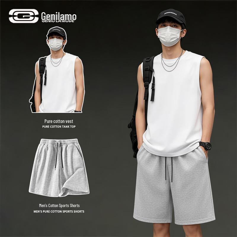 GENIOLAMODE Men s Cotton Vest and Shorts Sportswear Set 2XL