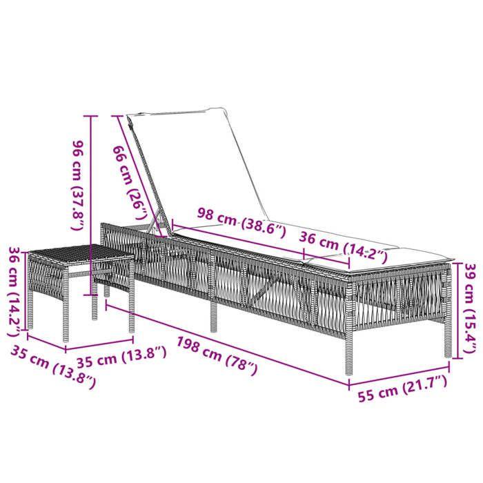 VidaXL Chaises longues lot de 2 avec table gris résine tressée, transat, lit de repos de jardin, meuble d'extérieur, chaise 4002748