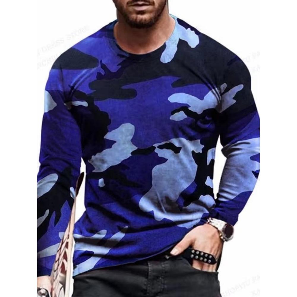 Herbst/Winter Herren Langarm Rundhals T-Shirt 3D Militärdruck Herren Langarm T-Shirt Veteranen Herren Mode T-Shirt