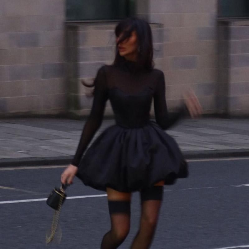 Sexy See-through Dress Women Turtleneck Full Sleeves Slim A-line Mini Dresses Autumn Fashion High Streetwear