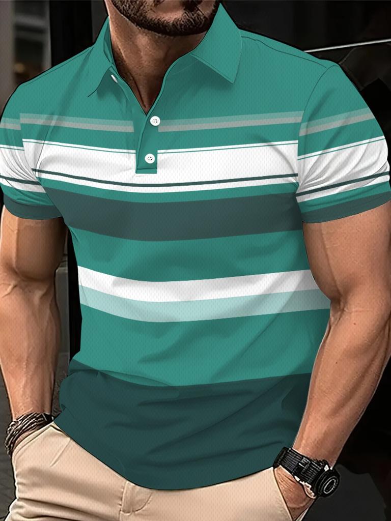Men'S Color-Blocked Striped Short-Sleeve Polo for Golf, Featuring a Casual Style with Slight Stretch And a Regular Fit, Perfect for Summer Golfing