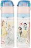 Skater Children's Water Bottle, 2-Way, 470ml (Direct Drinking) or 430ml (Cup Drinking), Disney Princess Design, Size 23, Girls, Stainless Steel,