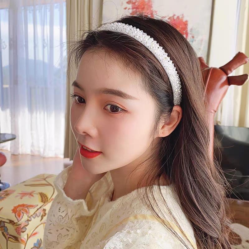 Handmade Beaded Hairband Hair Hoops for Women Wide 4 Rows Crystal Sweet Headband Party Headwear Wedding Hair Accessories Jewelry